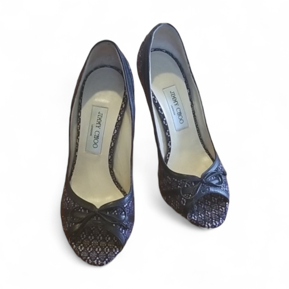 CLOSE OUT SALE Jimmy Choo Peep Toe Heels Like New Purple Black Tweed Size 39